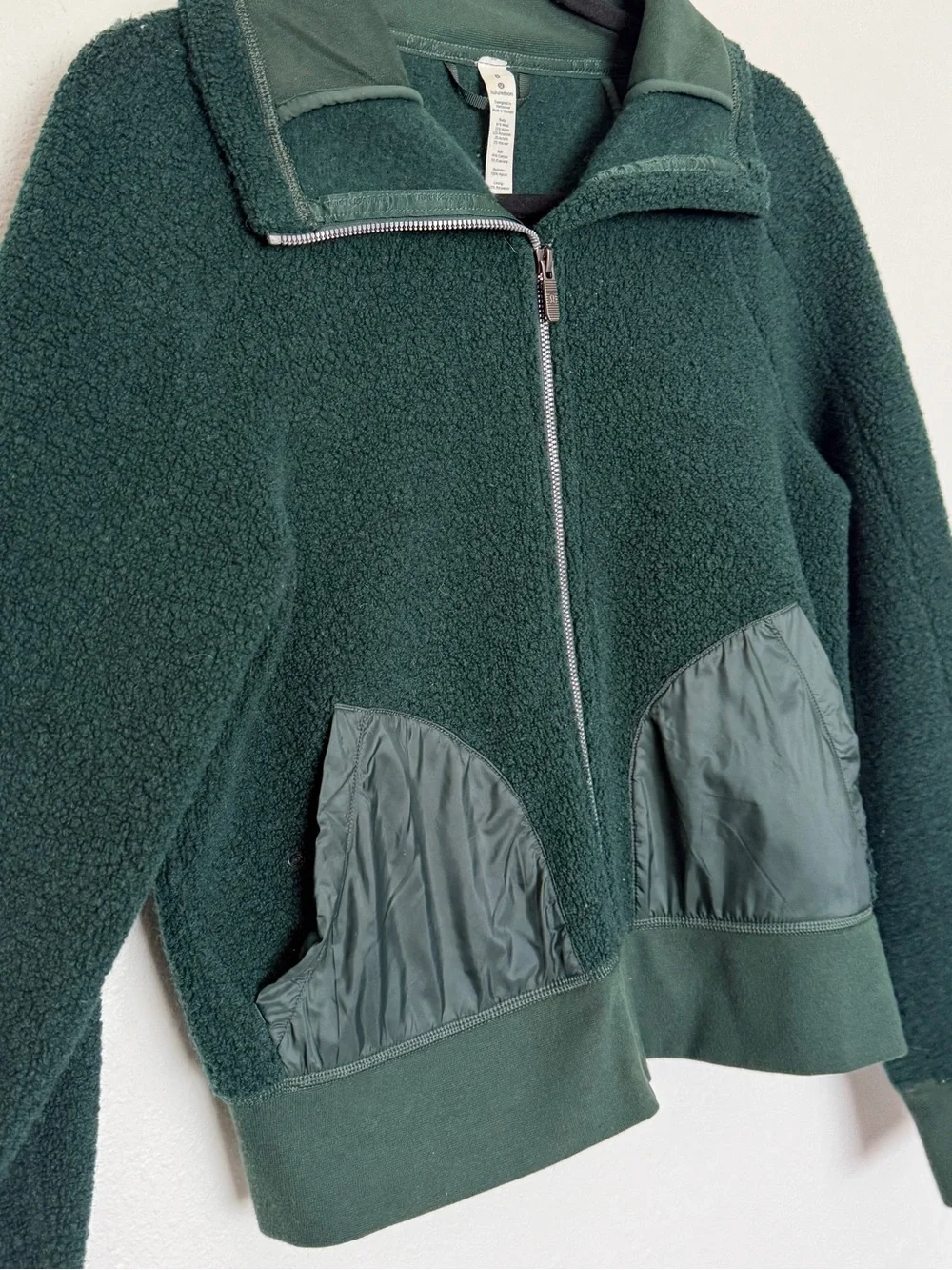 Lululemon So Sherpa Jacket Malachite Green Wool Blend Fleece Size 8